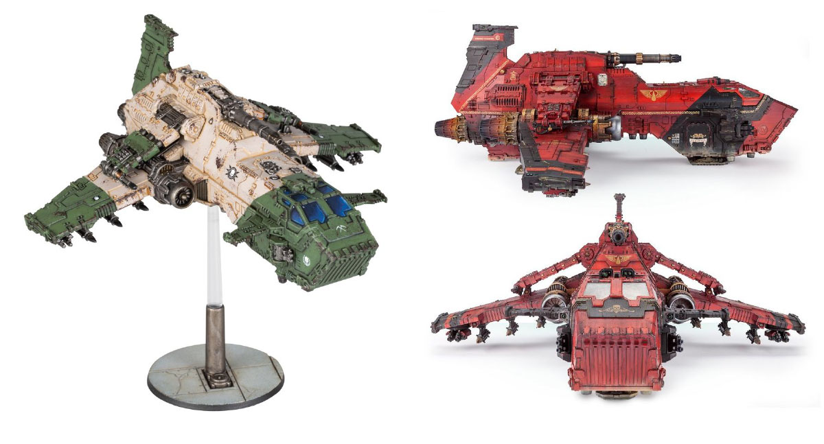 modelos de thunderhawk de expert its y legions imperiales, de los capítulos Blood Angels y Scythes of the Emperor